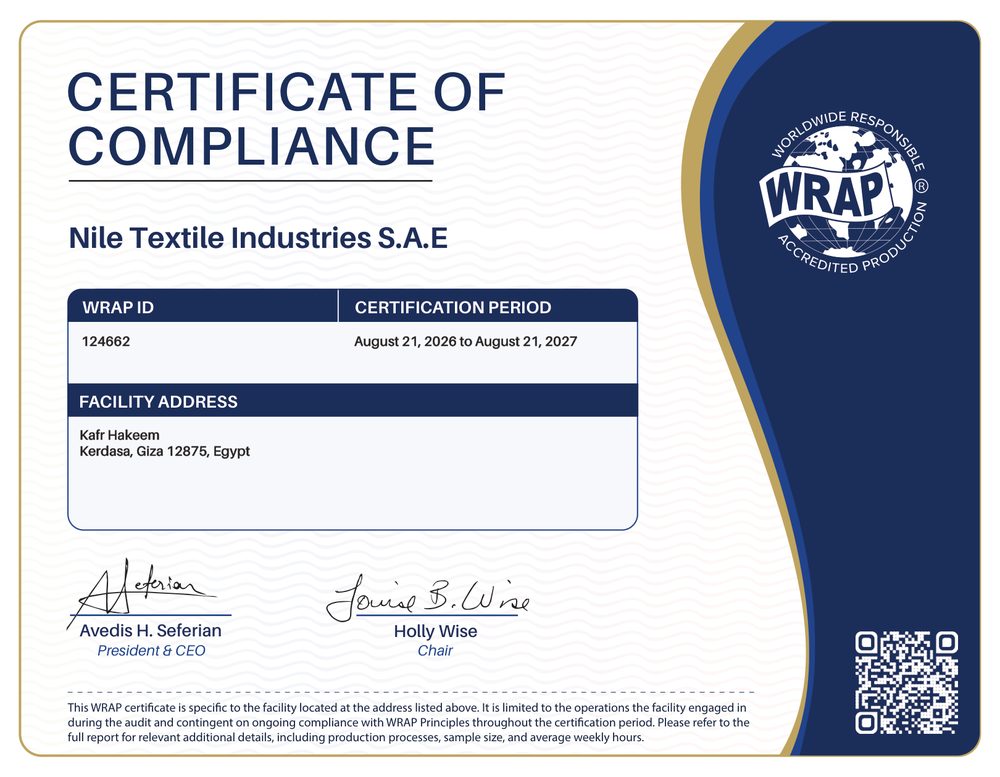 WRAP Certificate of Compliance